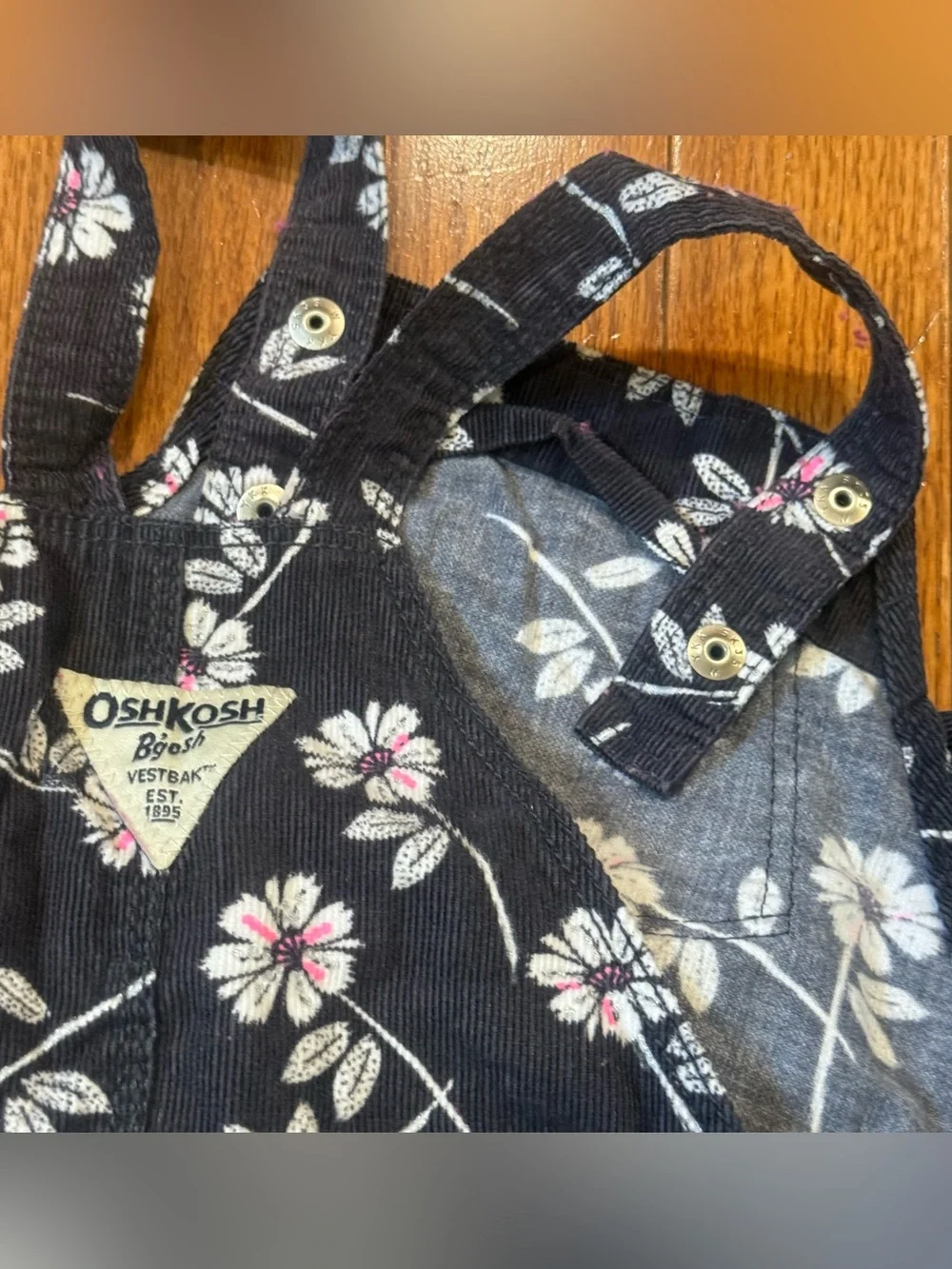 OshKosh B'Gosh Girls 18 Mo Baby Toddlers Daisy Floral Corduroy Overalls Vestbak
